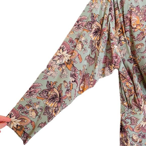 Michelle Stuart Vintage Long Sleeve Floral Button Fit Flare Ruffle Dress Green - Picture 4 of 6